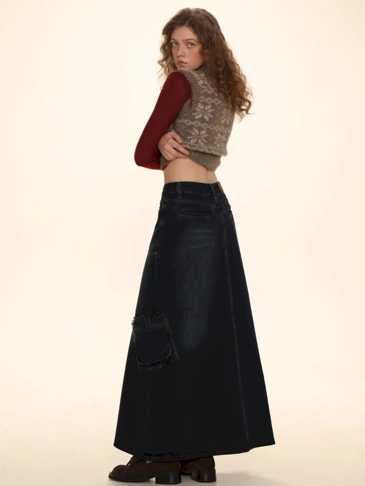 Raw Edge Tabs With Pockets Denim Work Skirt【s0000006002】