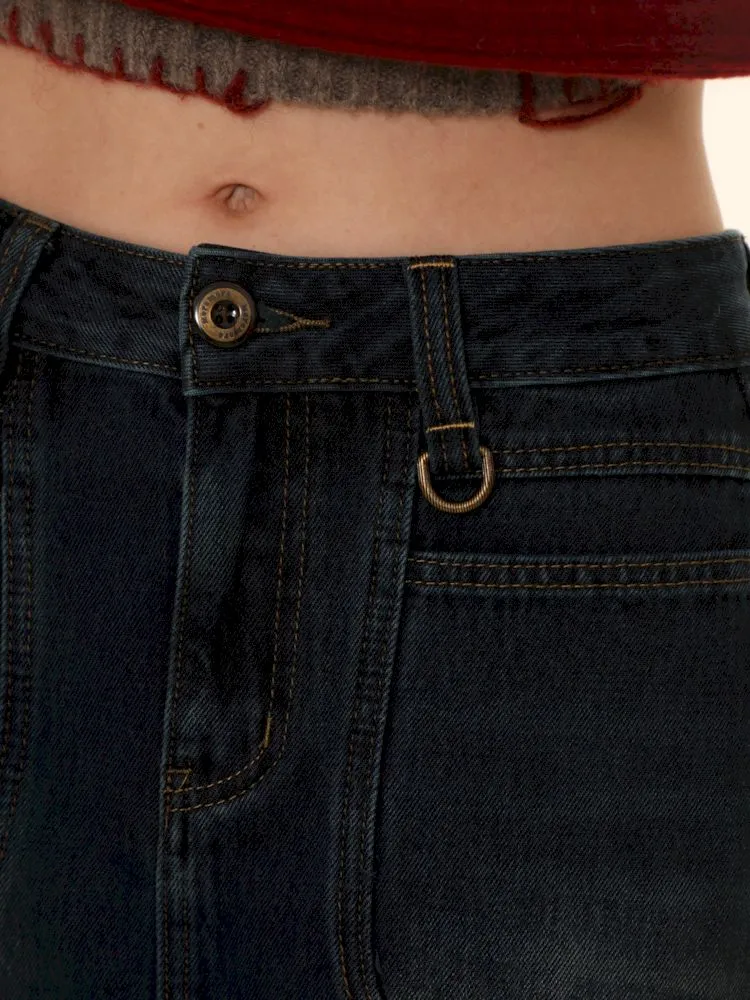 Raw Edge Tabs With Pockets Denim Work Skirt【s0000006002】