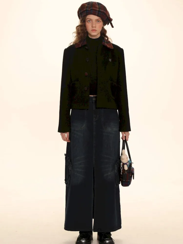 Raw Edge Tabs With Pockets Denim Work Skirt【s0000006002】