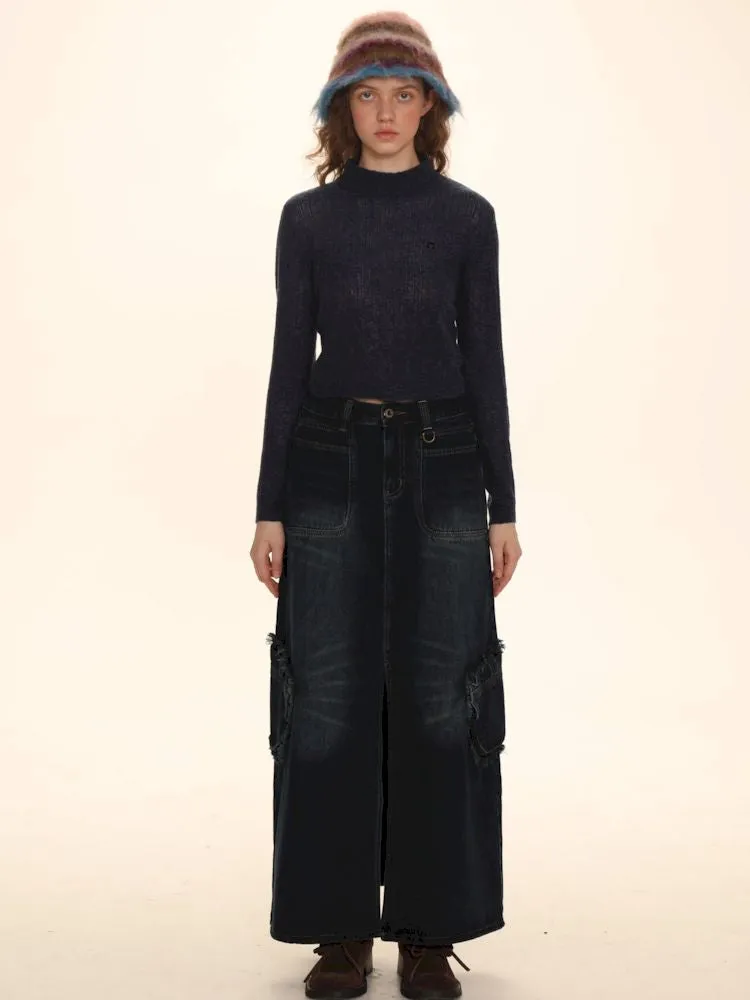 Raw Edge Tabs With Pockets Denim Work Skirt【s0000006002】