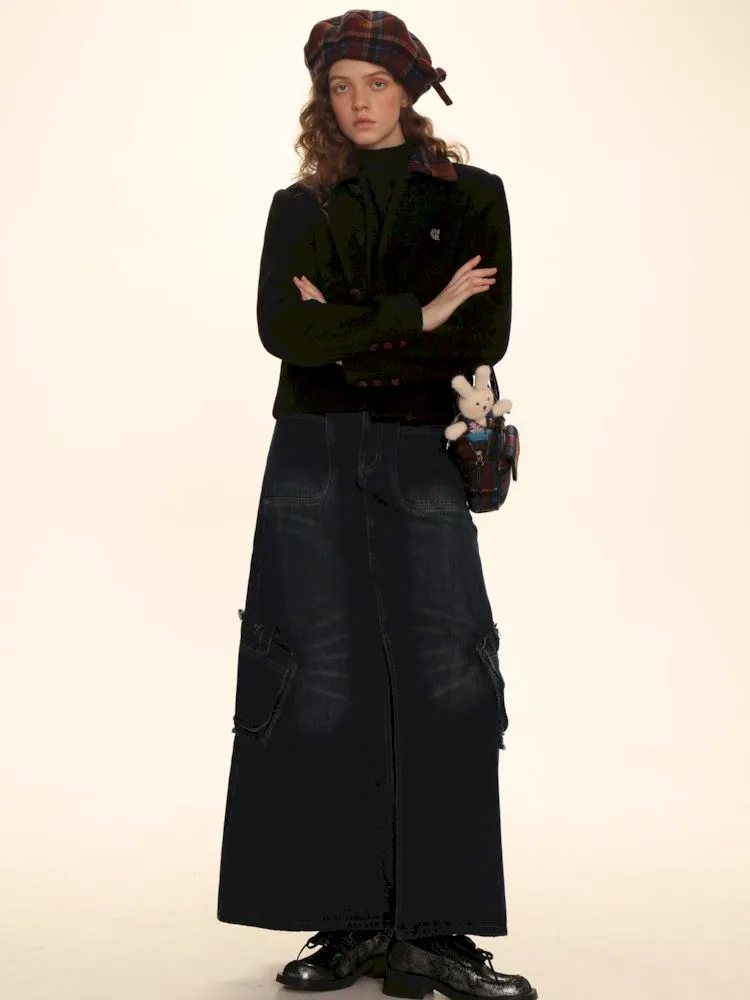 Raw Edge Tabs With Pockets Denim Work Skirt【s0000006002】