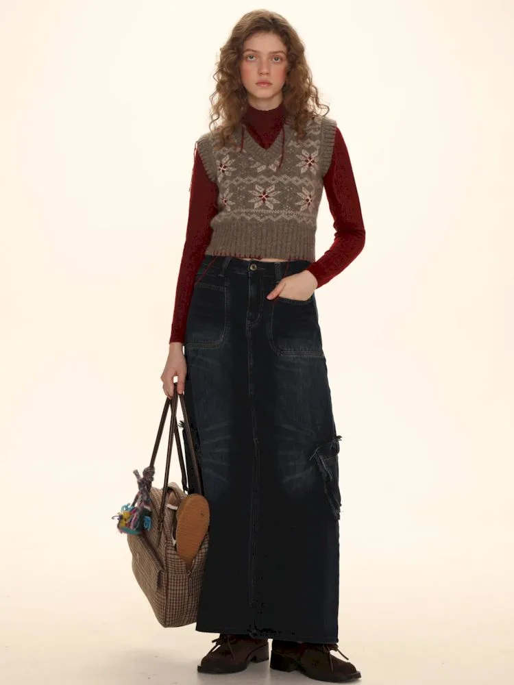 Raw Edge Tabs With Pockets Denim Work Skirt【s0000006002】