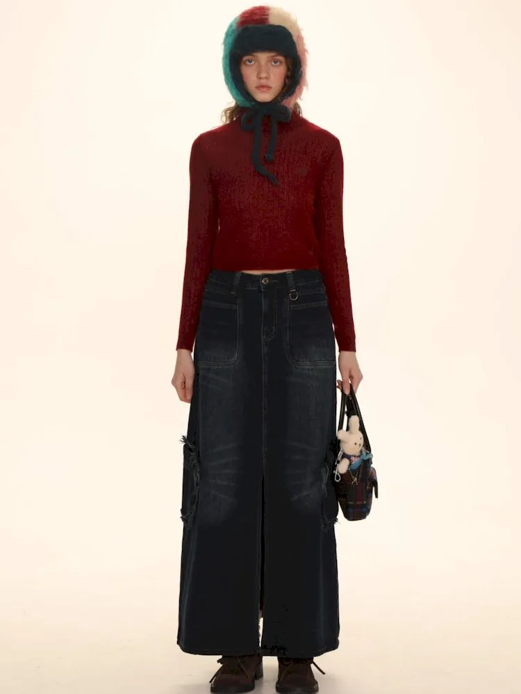 Raw Edge Tabs With Pockets Denim Work Skirt【s0000006002】