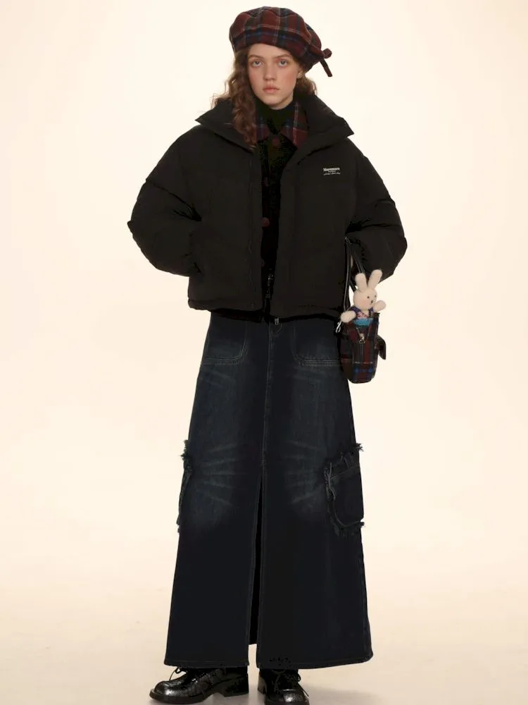 Raw Edge Tabs With Pockets Denim Work Skirt【s0000006002】