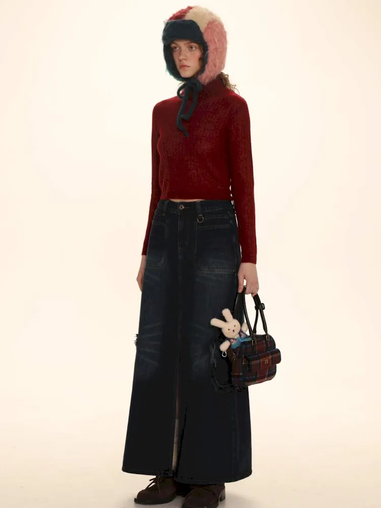 Raw Edge Tabs With Pockets Denim Work Skirt【s0000006002】
