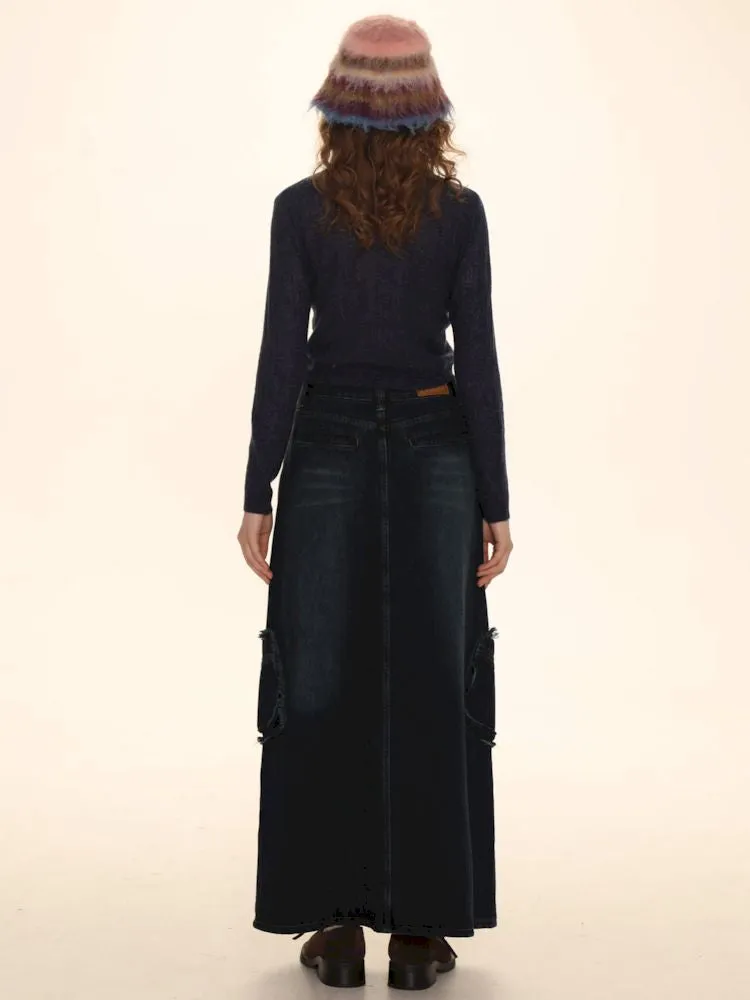 Raw Edge Tabs With Pockets Denim Work Skirt【s0000006002】