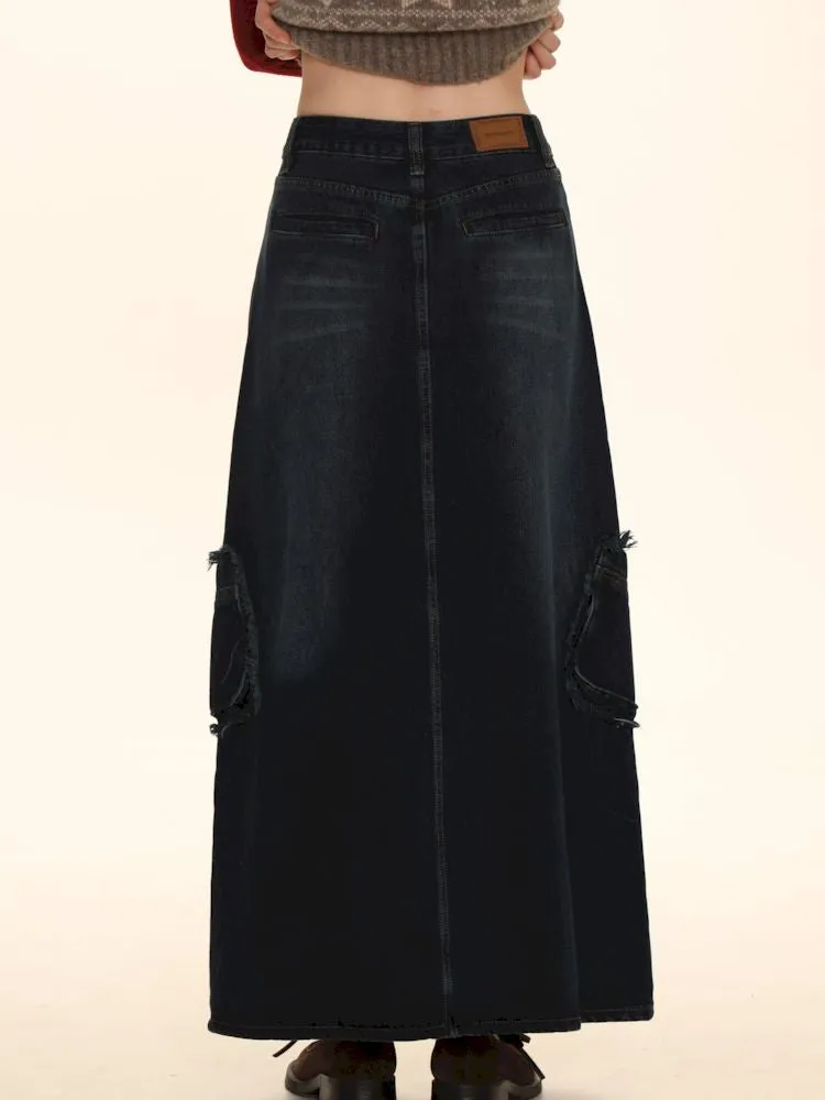 Raw Edge Tabs With Pockets Denim Work Skirt【s0000006002】