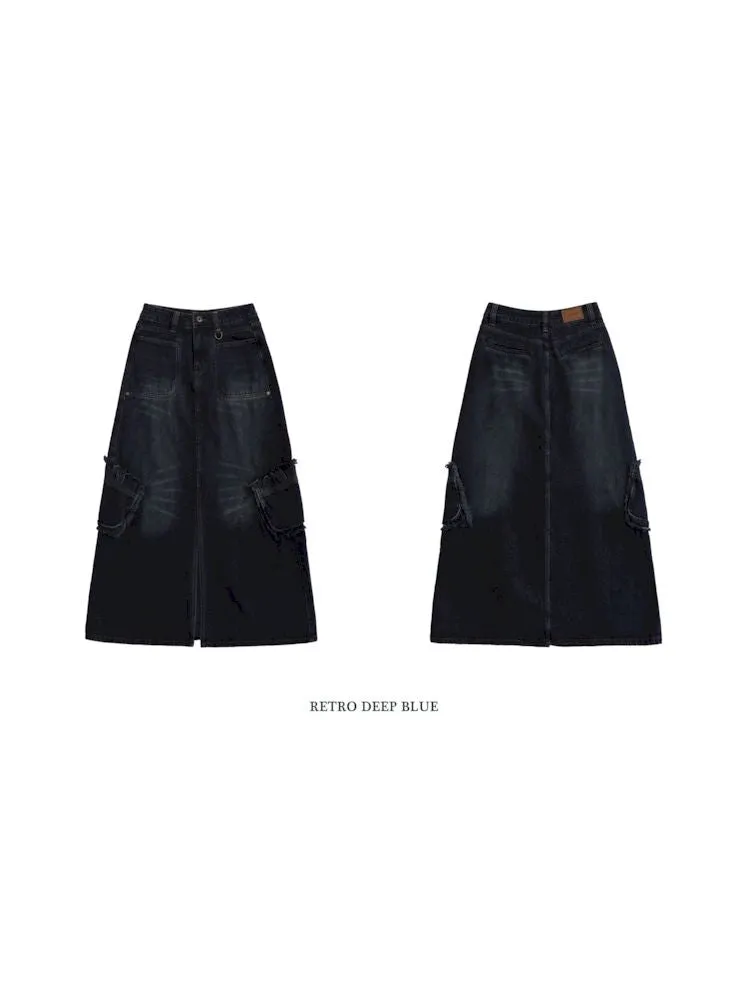 Raw Edge Tabs With Pockets Denim Work Skirt【s0000006002】