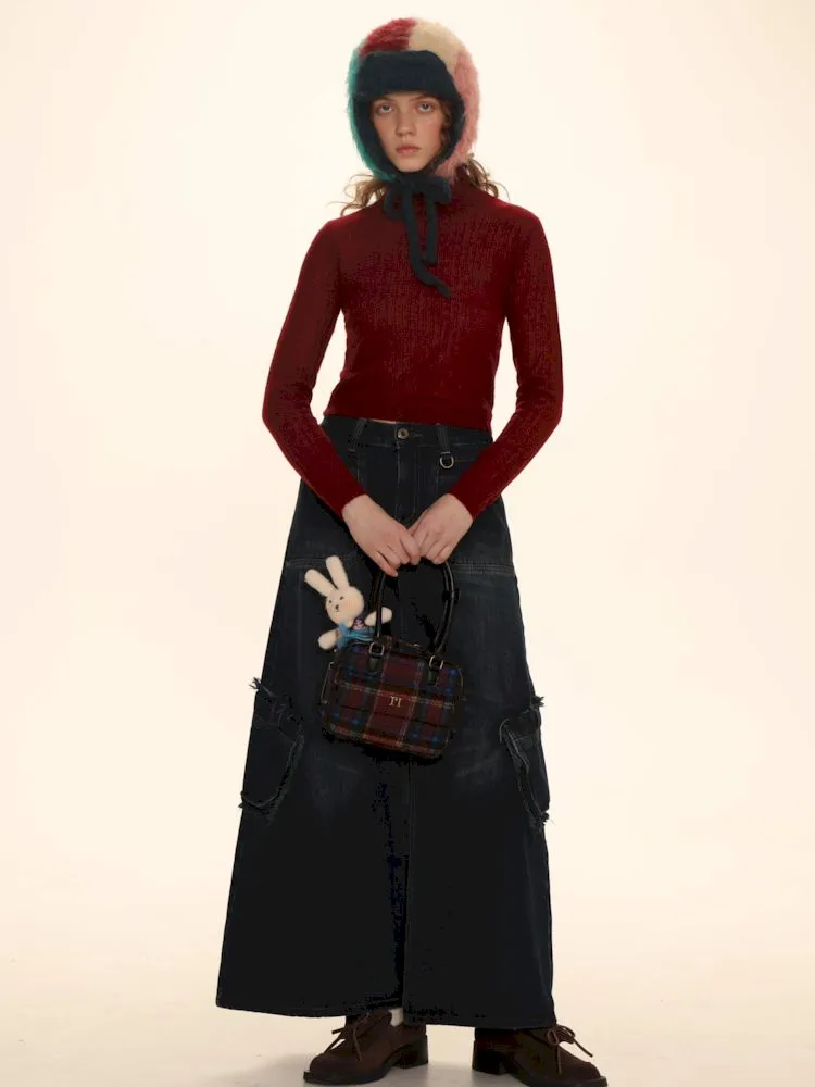Raw Edge Tabs With Pockets Denim Work Skirt【s0000006002】