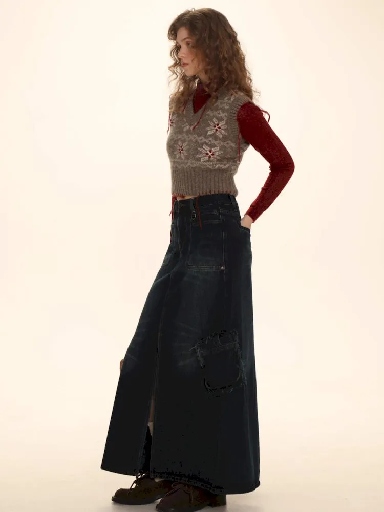 Raw Edge Tabs With Pockets Denim Work Skirt【s0000006002】