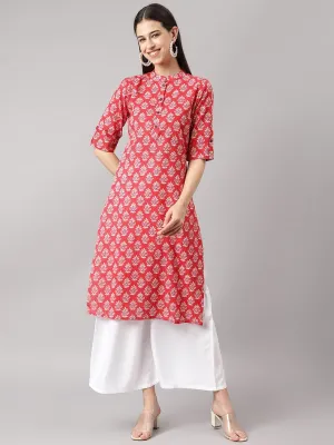 Red Cotton Katha Work Straight Kurta