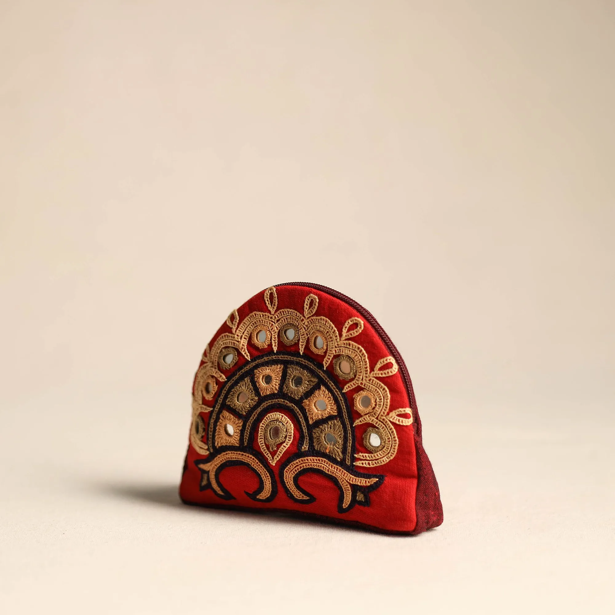 Red - Kutch Ahir Hand Embroidery Cotton Coin Pouch 03