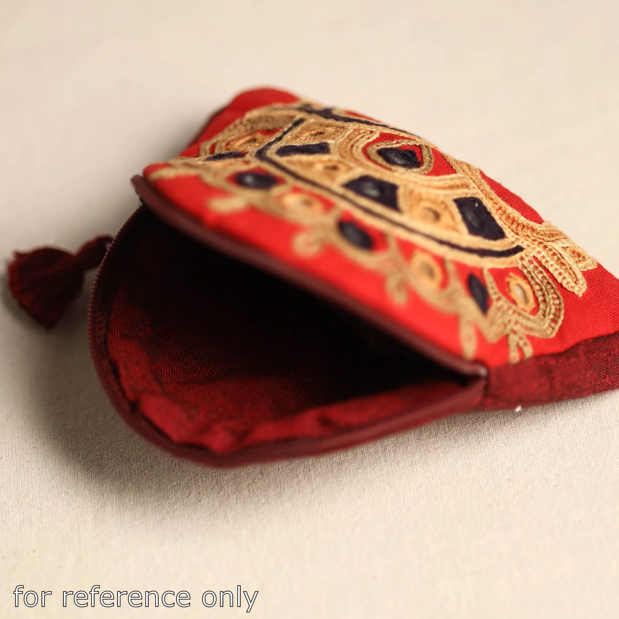 Red - Kutch Ahir Hand Embroidery Cotton Coin Pouch 03