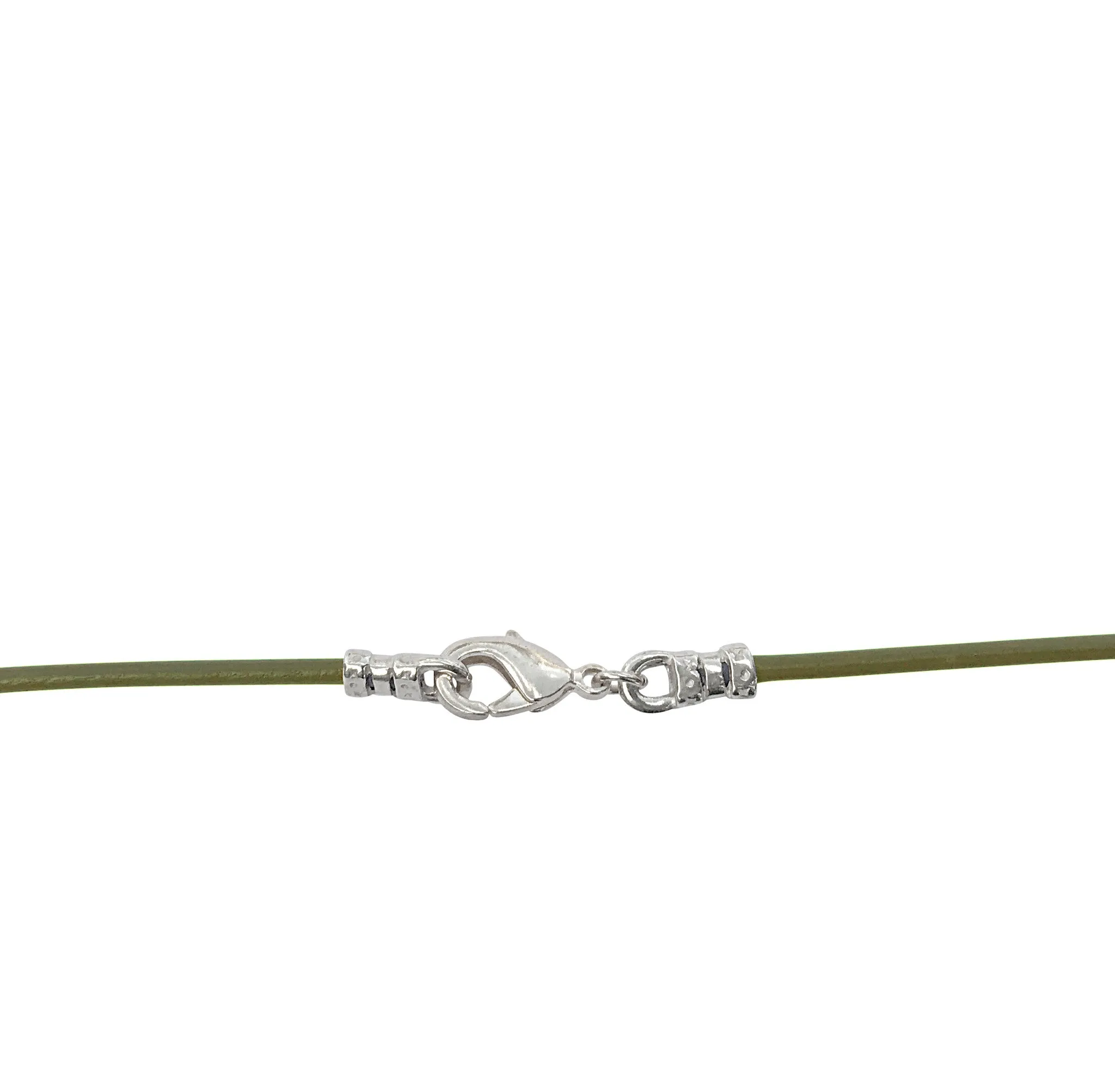 Sterling Silver 1.8mm Fine Olive Green Leather Cord Necklace