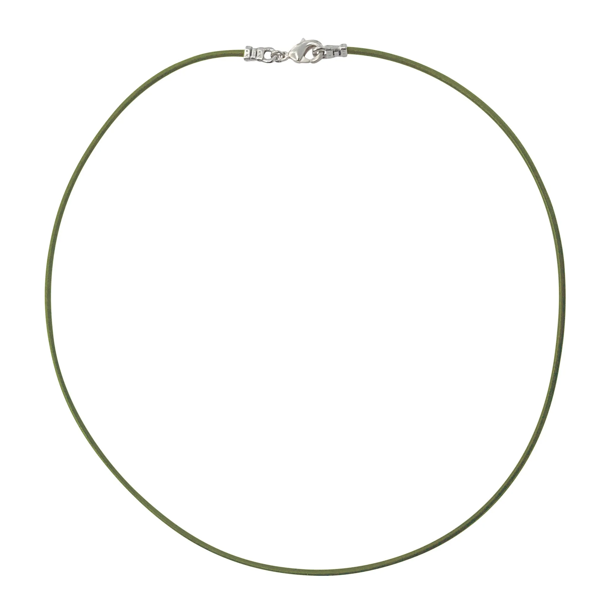 Sterling Silver 1.8mm Fine Olive Green Leather Cord Necklace