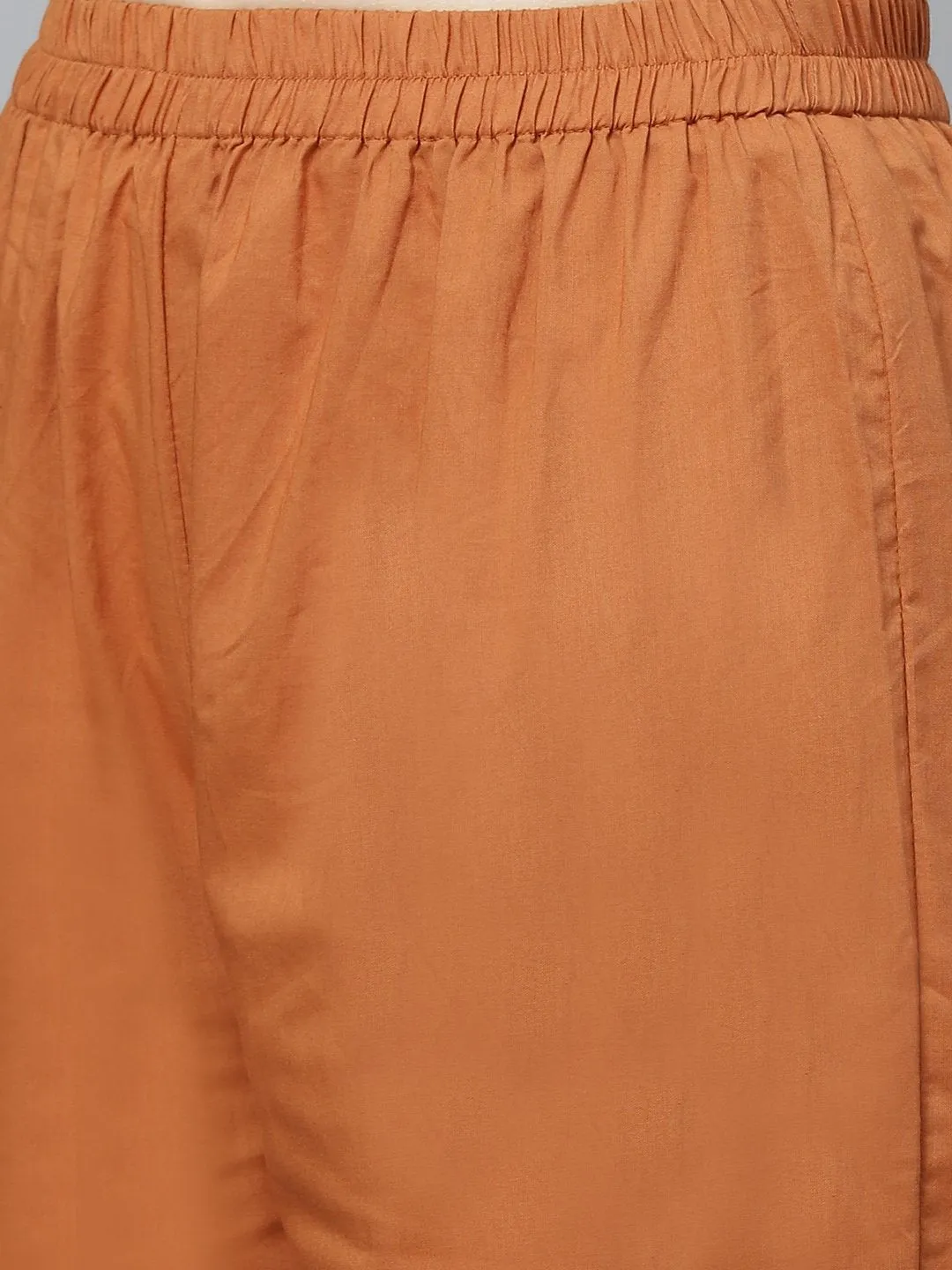 Women Brown Three-Quarter Sleeves Flared Kurta With Trouser