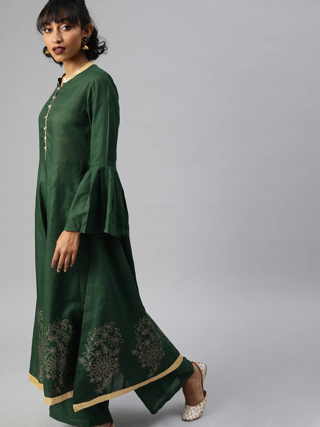Women Green Floral Printed Kurta With Palazzos & Dupatta