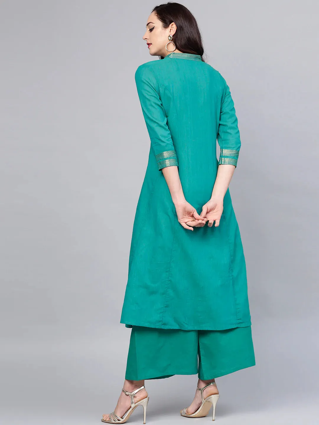 Women'S Green Solid Kurta With Palazzos