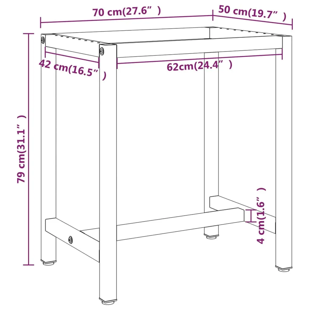 Work Bench Frame Matte Black and Matte Red 70x50x79 cm Metal