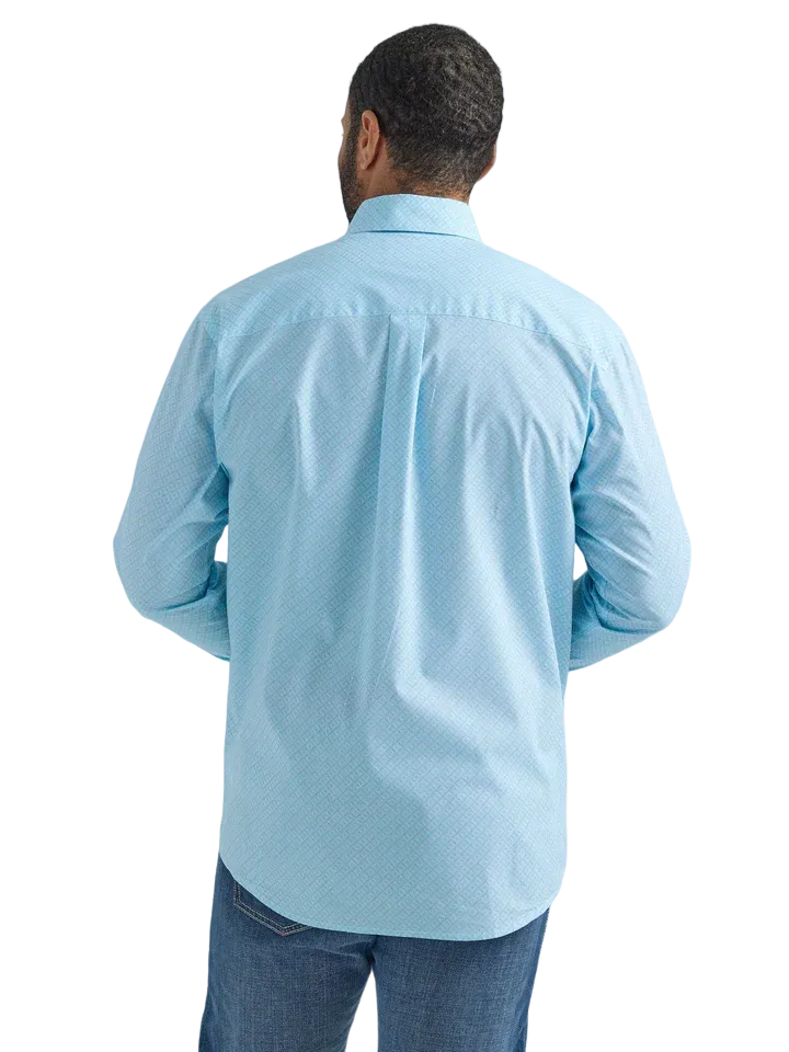 Wrangler Men's Light Blue and White Geo Print Long Sleeve Western Shirt - Big